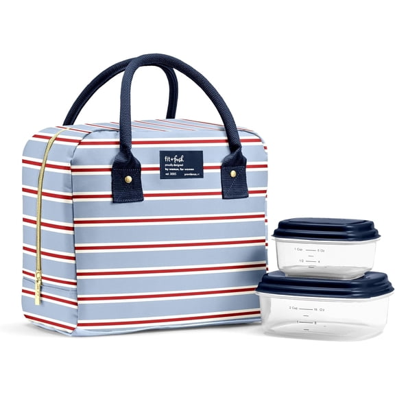 Fit + Fresh Bloomington Lunch Bag with two containers - Red, White and Blue Rowing Stripe