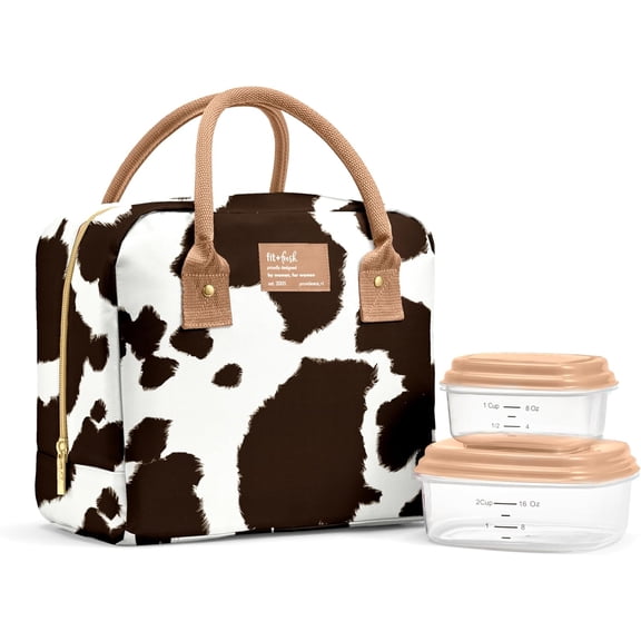 Fit + Fresh Bloomington Womens Lunch Bag, Insulated Lunch Box With Containers, Cowhide