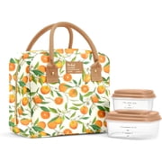 Fit + Fresh Bloomington Womens Lunch Bag, Insulated Lunch Box With Containers, Orange Blossoms
