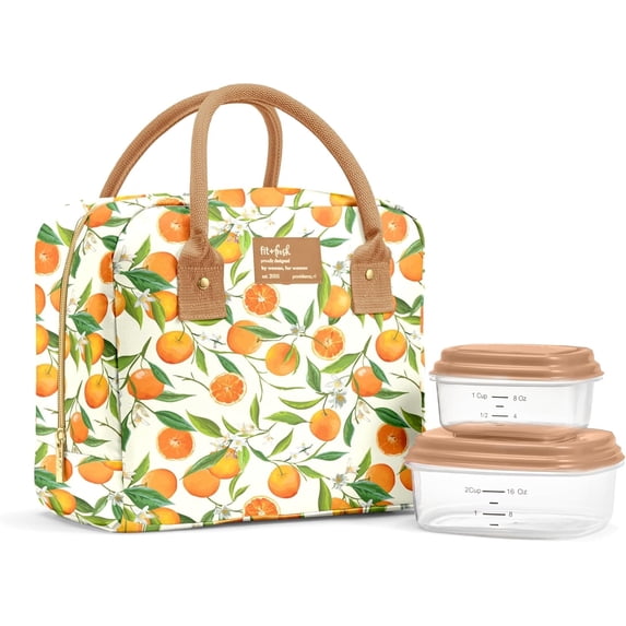 Fit + Fresh Bloomington Womens Lunch Bag, Insulated Lunch Box With Containers, Orange Blossoms