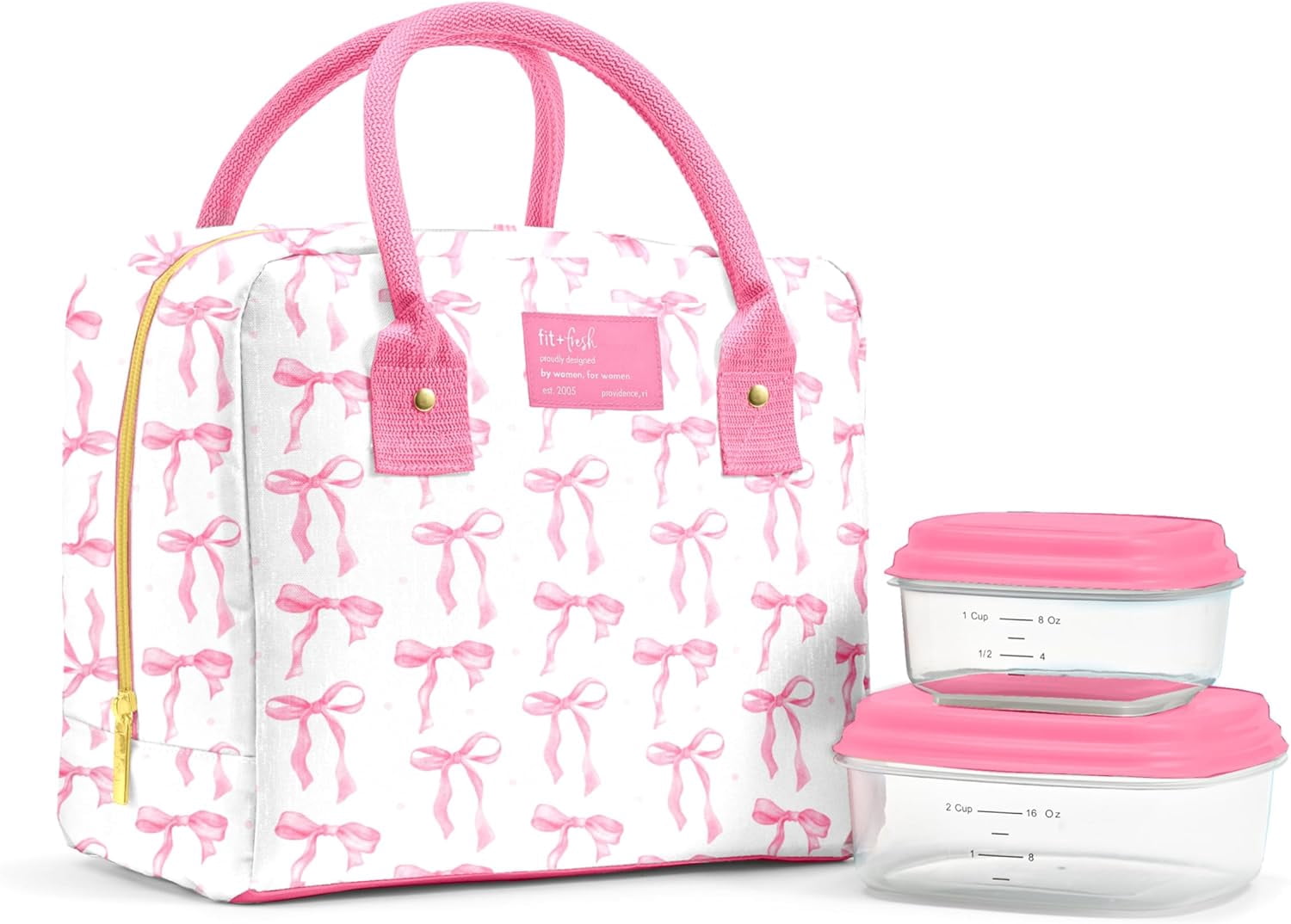 Fit + Fresh Bloomington Womens Lunch Bag, Insulated Lunch Box With Containers, Pink Bows