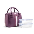 thumbnail image 1 of Fit + Fresh Bloomington Womens Lunch Bag, Insulated Lunch Box With Containers, Plum Stripe, 1 of 7