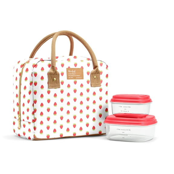 Fit + Fresh Bloomington Womens Lunch Bag, Insulated Lunch Box With Containers, Strawberry