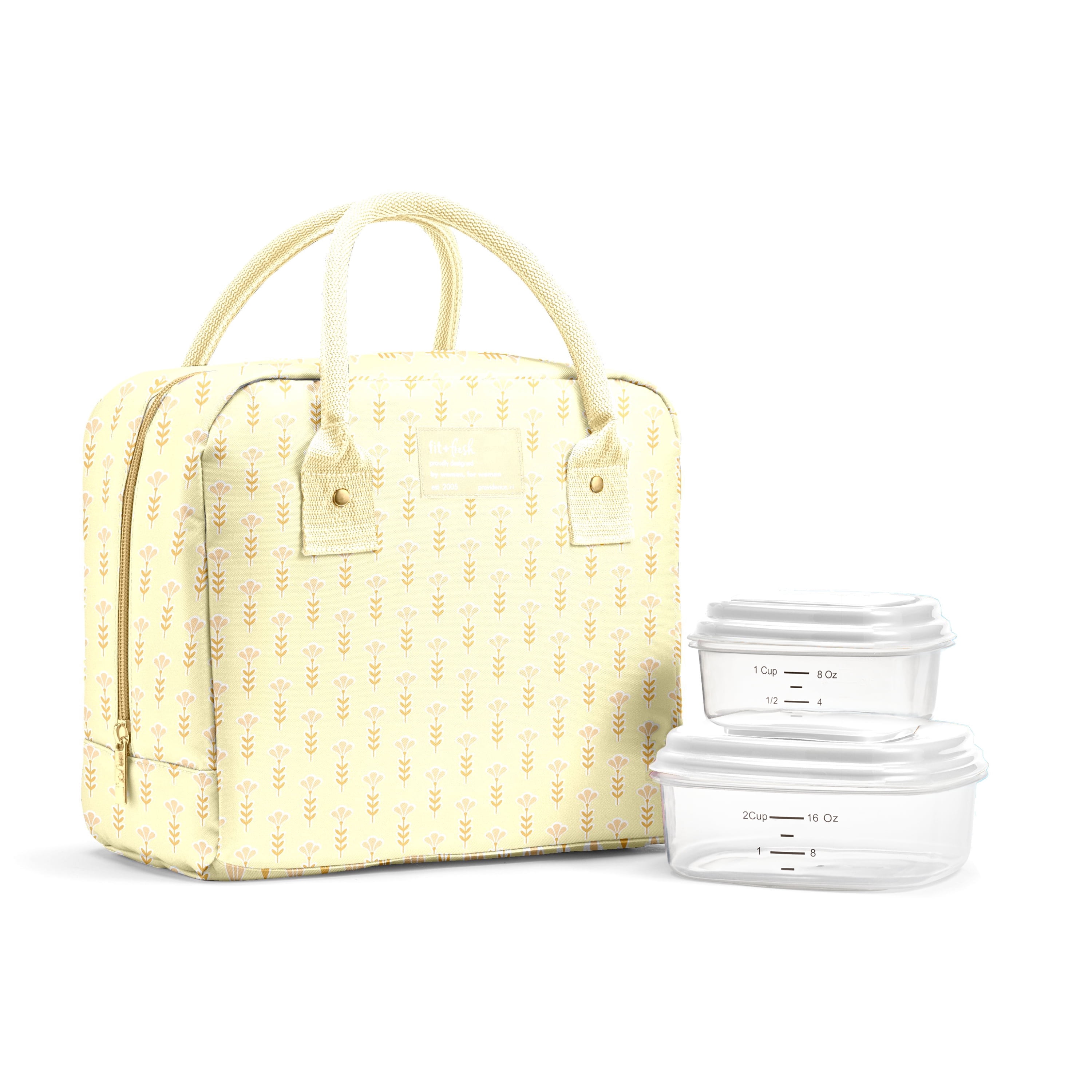 Fit + Fresh Bloomington Womens Lunch Bag, Insulated Lunch Box With Containers, Yellow Tiny Flowers