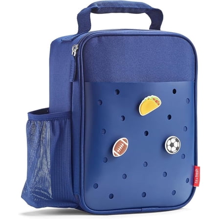 Fit   Fresh Charm Insulated Lunch Bag For Kids, Boys Girls With Shoe Charm Slots, Navy Blue