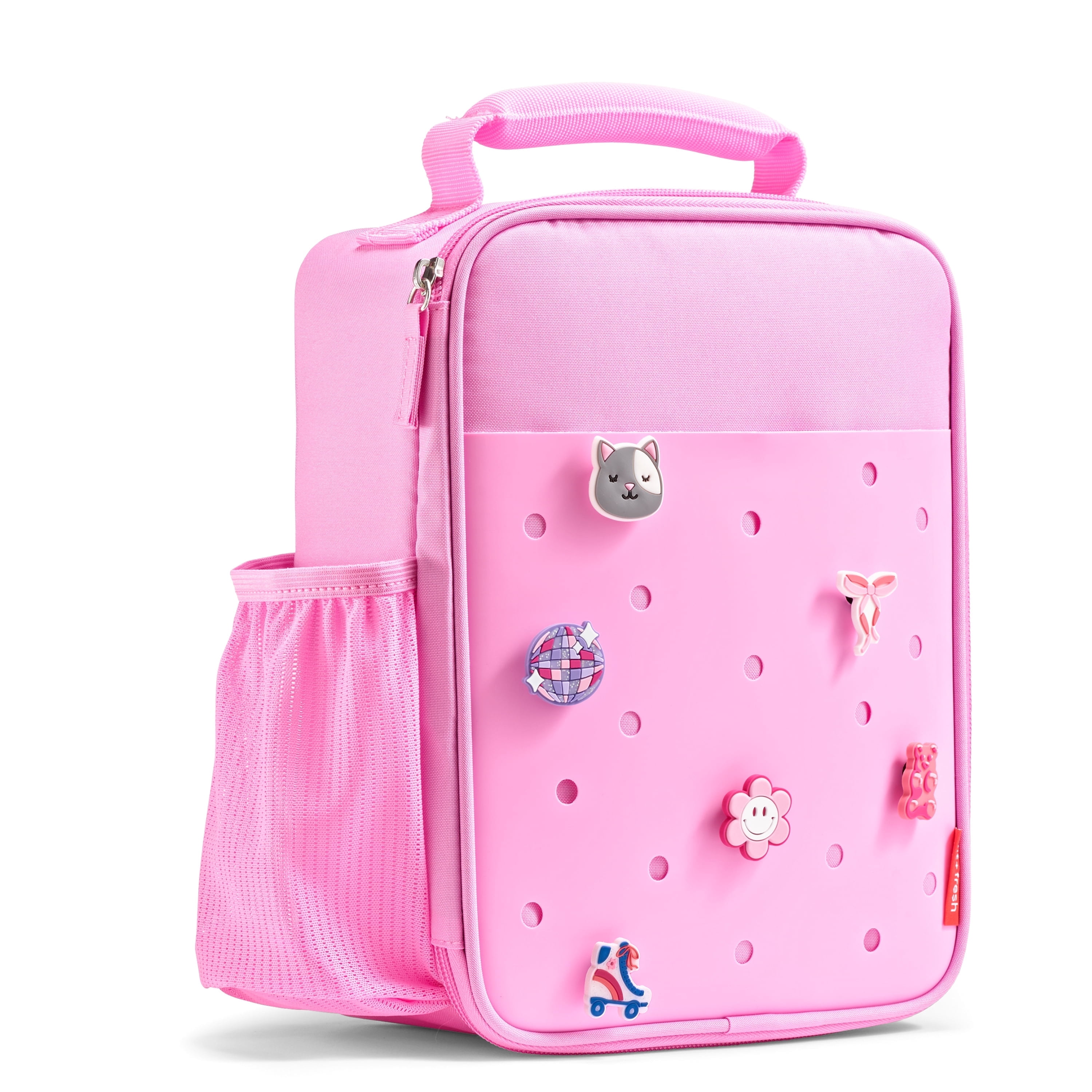 Fit + Fresh Charm Insulated Lunch Bag For Kids, Boys+Girls With Shoe Charm Slots, Pink