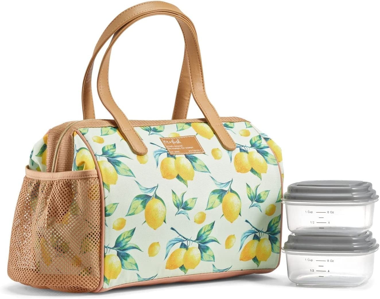 Fit + Fresh Cloverdale Adult Insulated Lunch Bag with Containers, Cute Lunch Bag For Women, Lemon