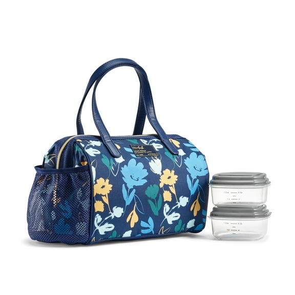 Fit + Fresh Cloverdale Adult Insulated Lunch Bag with Containers, Cute Lunch Bag For Women, Navy