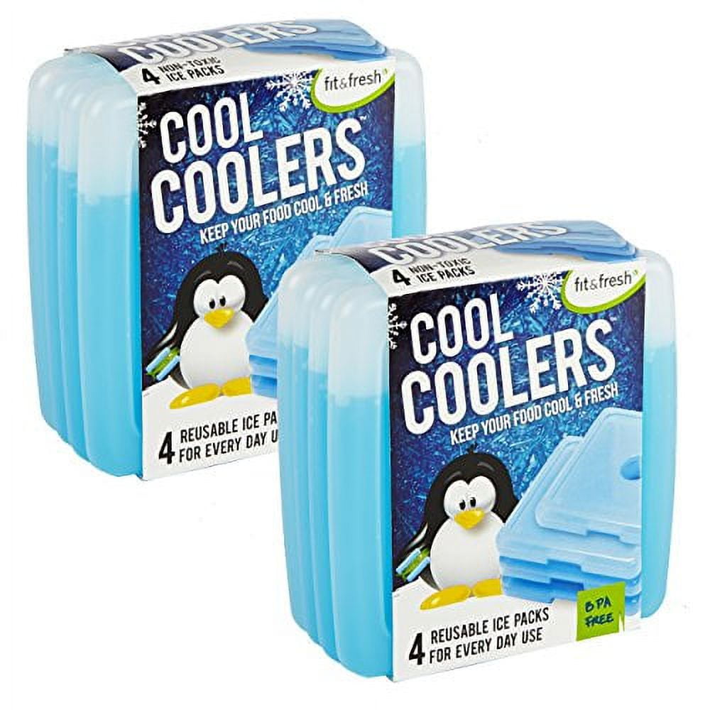 Fit + Fresh XL Cool Coolers Freezer Slim Ice Pack for Lunch Box, Coolers, Beach Bags and Picnic Baskets, Multi-Colored, 4 Pack