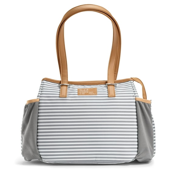 Fit & Fresh Copley Lunch Bag for Women, Large Lunch Tote, Reusable Insulated Lunch Bag for Work,Includes Containers and XL Slim Ice, Thin Gray Stripe