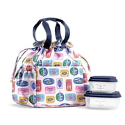 Fit + Fresh Cromwell Women's Lunch Bag, Cinch Closure Lunch Box With Containers, Assorted Sardine Cans