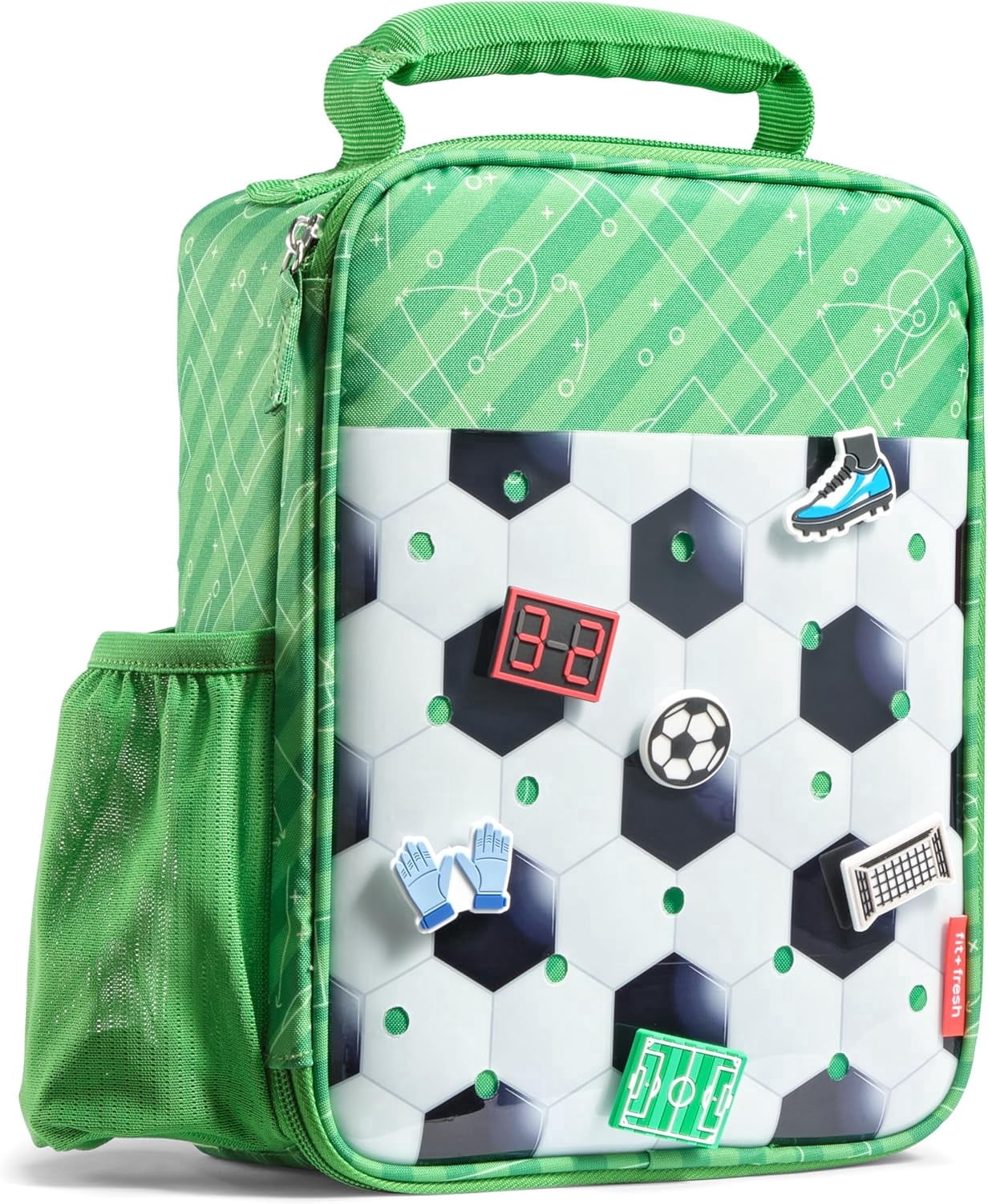 Fit + Fresh Fit + Fresh DIY Kids Insulated Lunch Bag, Includes 6 Shoe Charms, Soccer Design