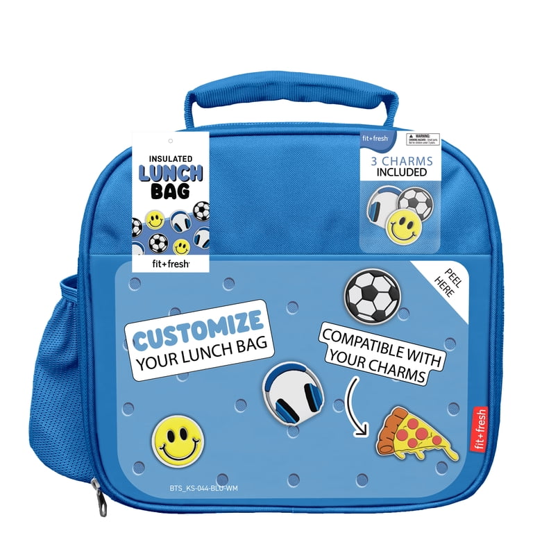 Fit & Fresh Novato - Borsa termica per il pranzo con bicchiere e contenitore in paglia abbinati, per scuola, spiaggia, ufficio e lavoro, grande, colore: blu navy