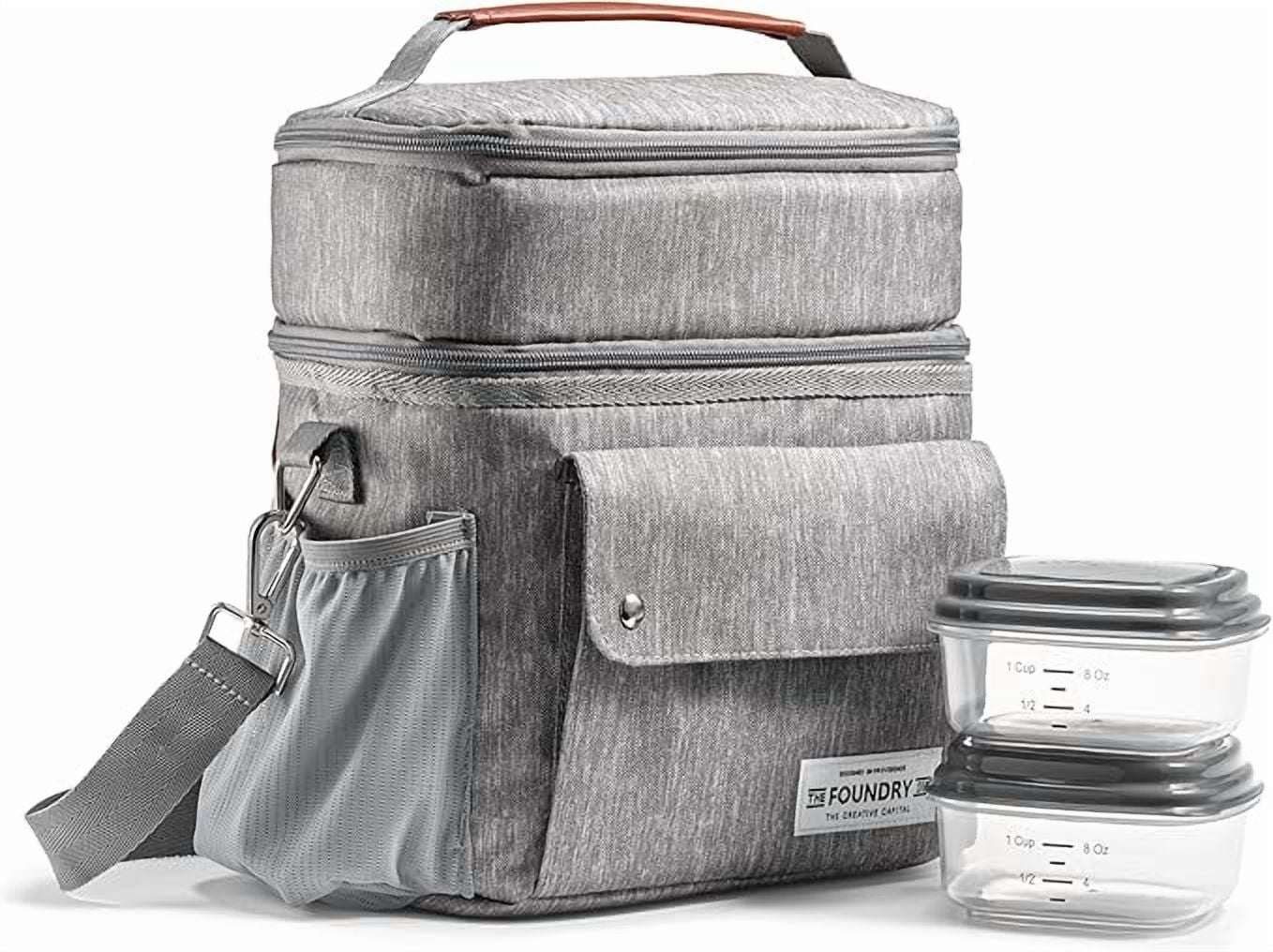 Fit + Fresh Dual Compartment Lunch Bag For Adults, Insulated Lunch Box With Containers, Steel