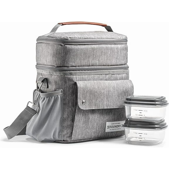 Fit   Fresh Dual Compartment Lunch Bag For Adults, Insulated Lunch Box With Containers, Steel