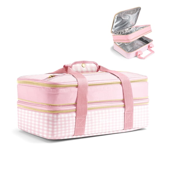 Fit + Fresh Expandable Insulated Casserole Carrier, Hot & Cold Transport Bag, Pink Gingham