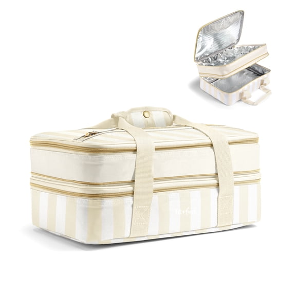 Fit + Fresh Expandable Insulated Casserole Carrier, Hot & Cold Transport Bag, Taupe Stripe