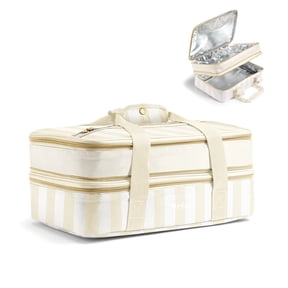 Fit + Fresh Expandable Insulated Casserole Carrier, Hot & Cold Transport Bag, Taupe Stripe