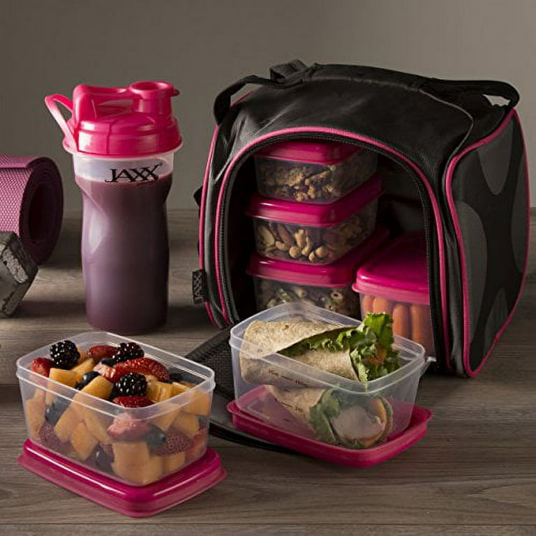 Fit & Fresh Jaxx FitPak Meal Prep Bag and Container Set with 6 Leakproof  Portion Control Containers, Ice Pack and 28-ounce Jaxx Shaker Cup, Pink 