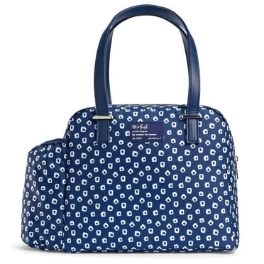Fit & Fresh Laketown Women's Lunch Bag, Large Insulated Tote Bag, Includes 2 BPA free Containers and 1  Slim Ice, Navy Dot