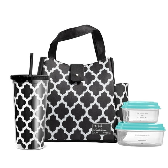 Fit & Fresh Lunch Bag For Women, Insulated Womens Lunch Bag, Westport Bag Black/White