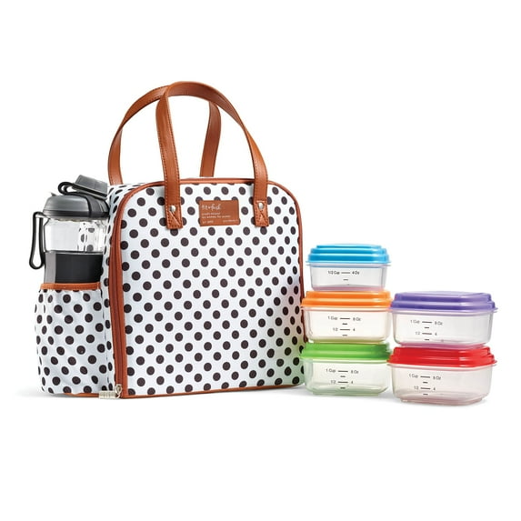 Fit+Fresh Insulated Lunch Bag For Women, Leakproof, With Containers, Wichita White Classic Dot