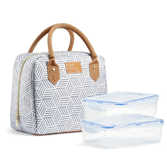 Fit + Fresh Bloomington Womens Lunch Bag, Insulated Lunch Box With Containers, Grey Seaport