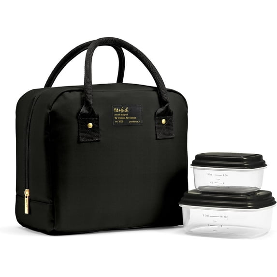 Fit + Fresh Bloomington Womens Lunch Bag, Insulated Lunch Box With Containers, Black