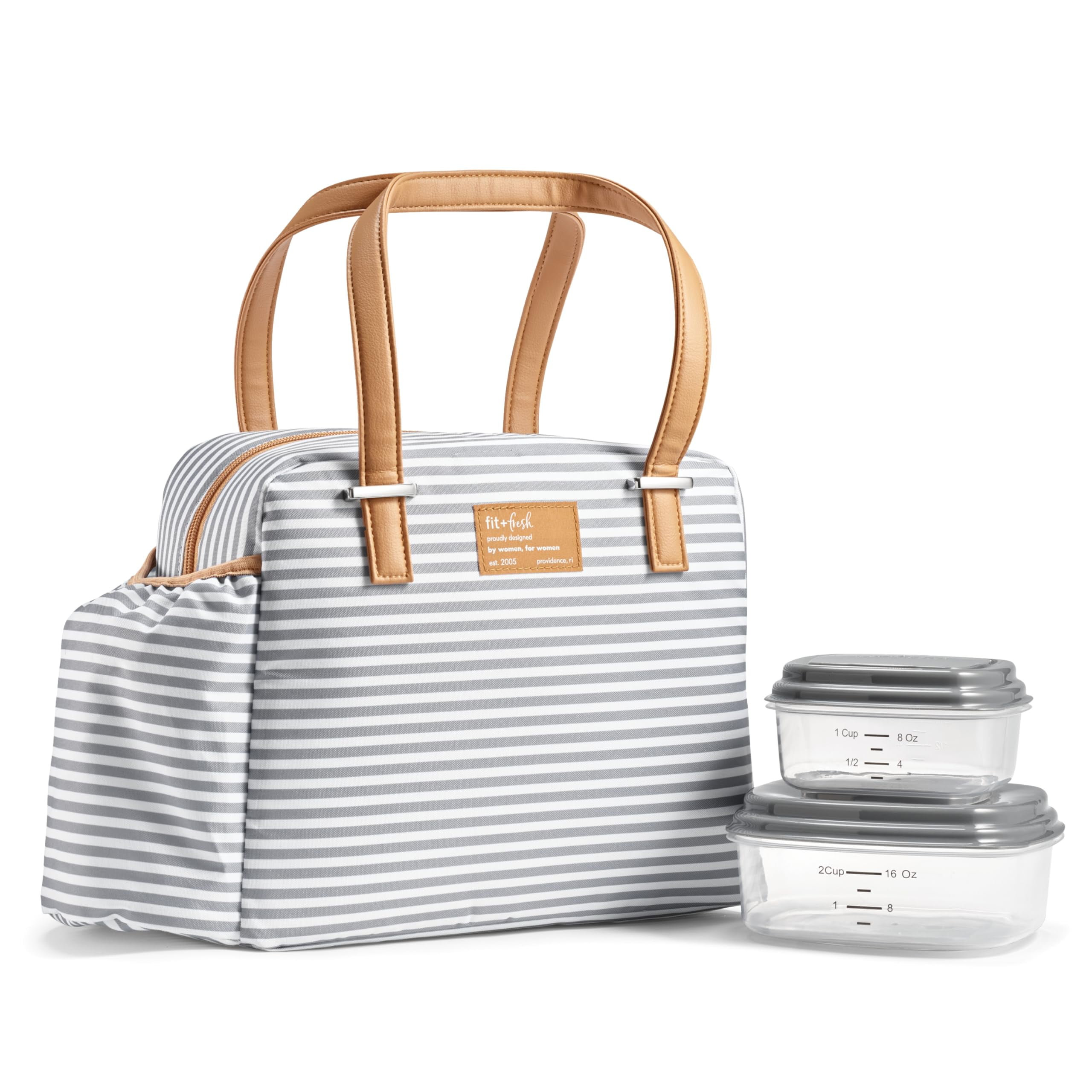 Fit+Fresh Lunch Bag For Women, Insulated, Leakproof With Containers, Laketown Grey Stripe