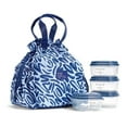 thumbnail image 1 of Fit + Fresh Cromwell Women's Lunch Bag, Cinch Closure Lunch Box With Containers, Navy Brush, 1 of 7