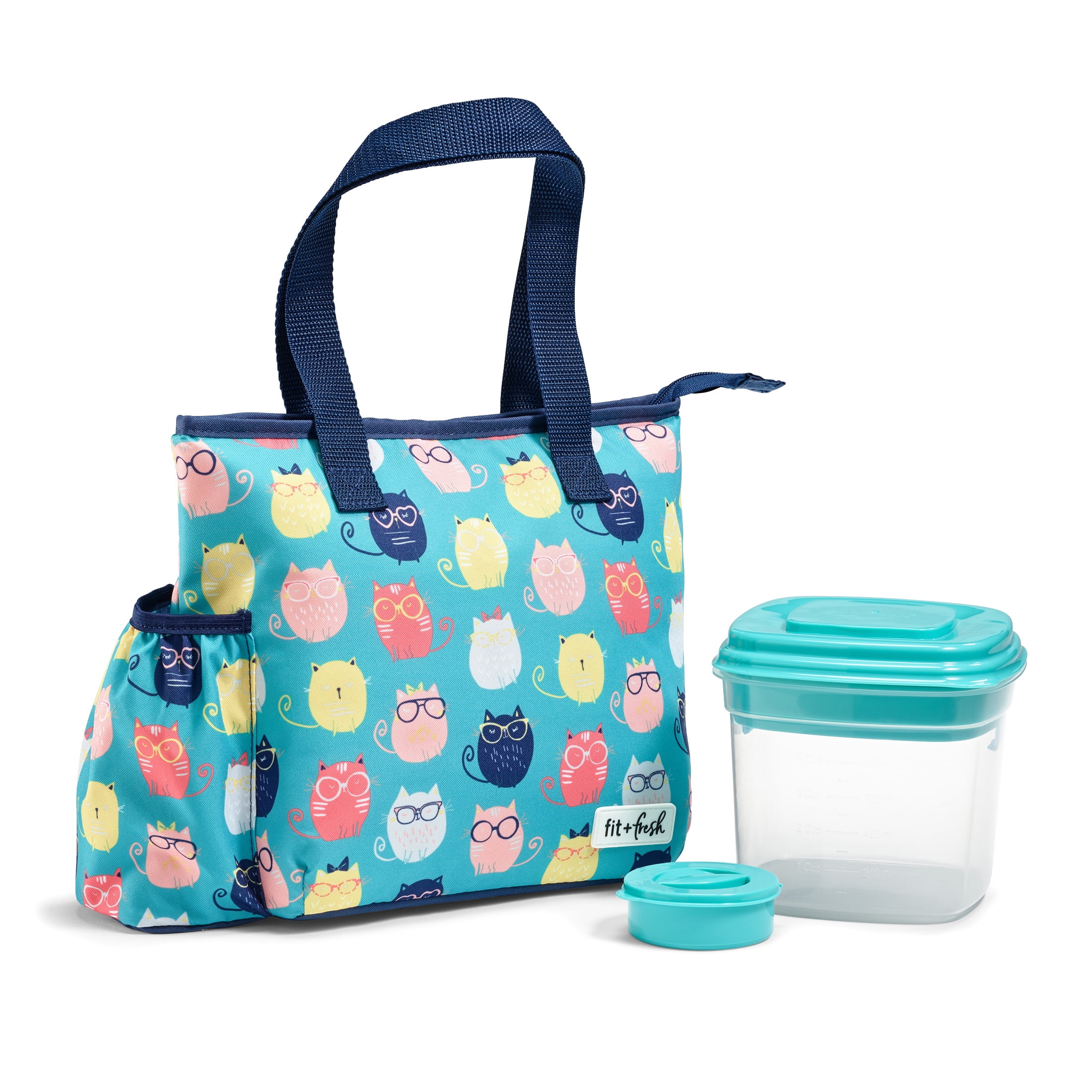 https://i5.walmartimages.com/seo/Fit-Fresh-Lunch-Bag-for-Women-with-Salad-Container-Aqua-with-Multi-Color-Cats_38782ace-6e5c-4a7b-b1d6-1312e9475959.4f00e4e2a8812c919b59eef8341ed688.jpeg