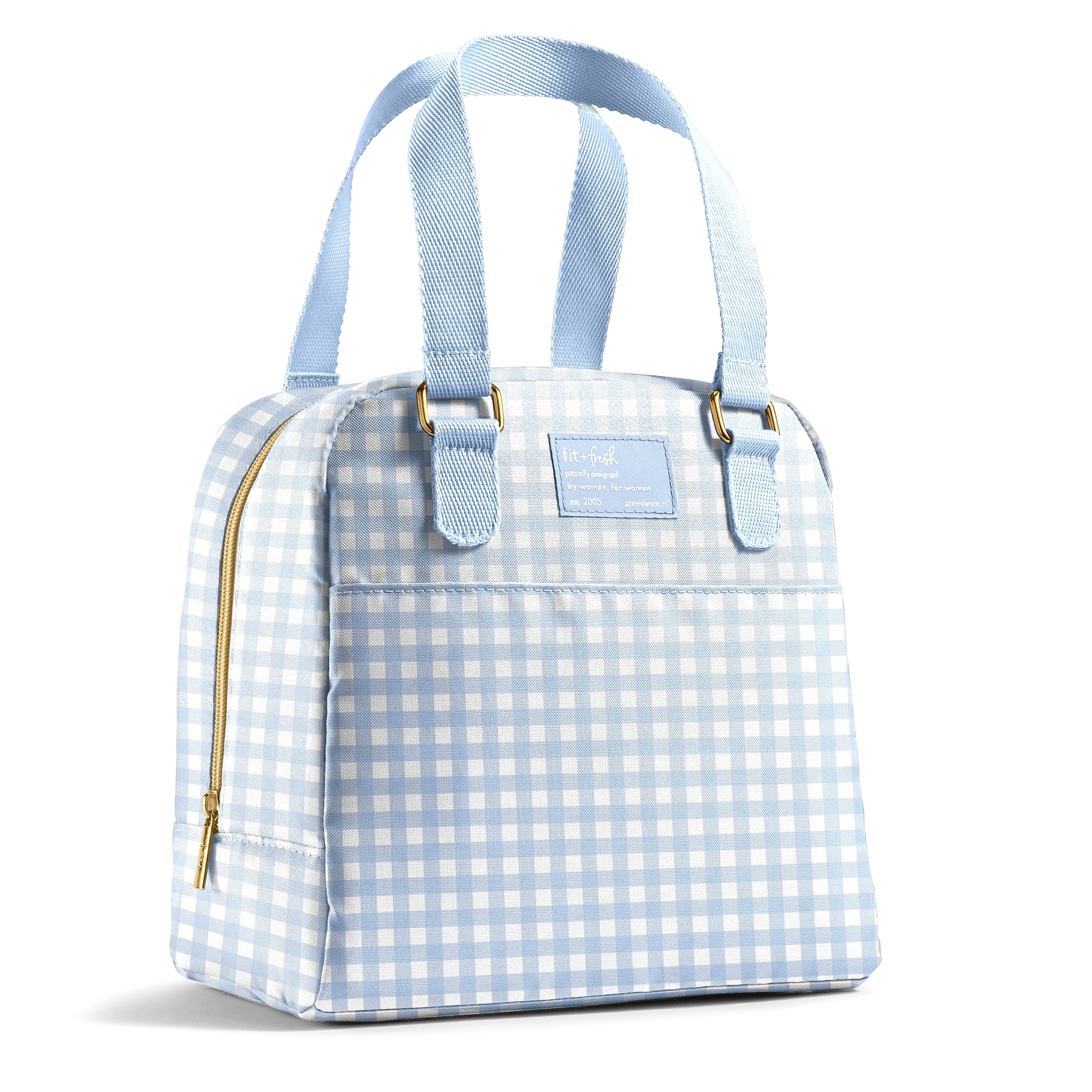 Fit & Fresh Minneola Lunch Bag for Women, Large Lunch Tote, Reusable Insulated Lunch Bag for Work, Stylish Lunch Box, Blue Gingham, Designed to Help with Packed Lunches and Daily Commutes