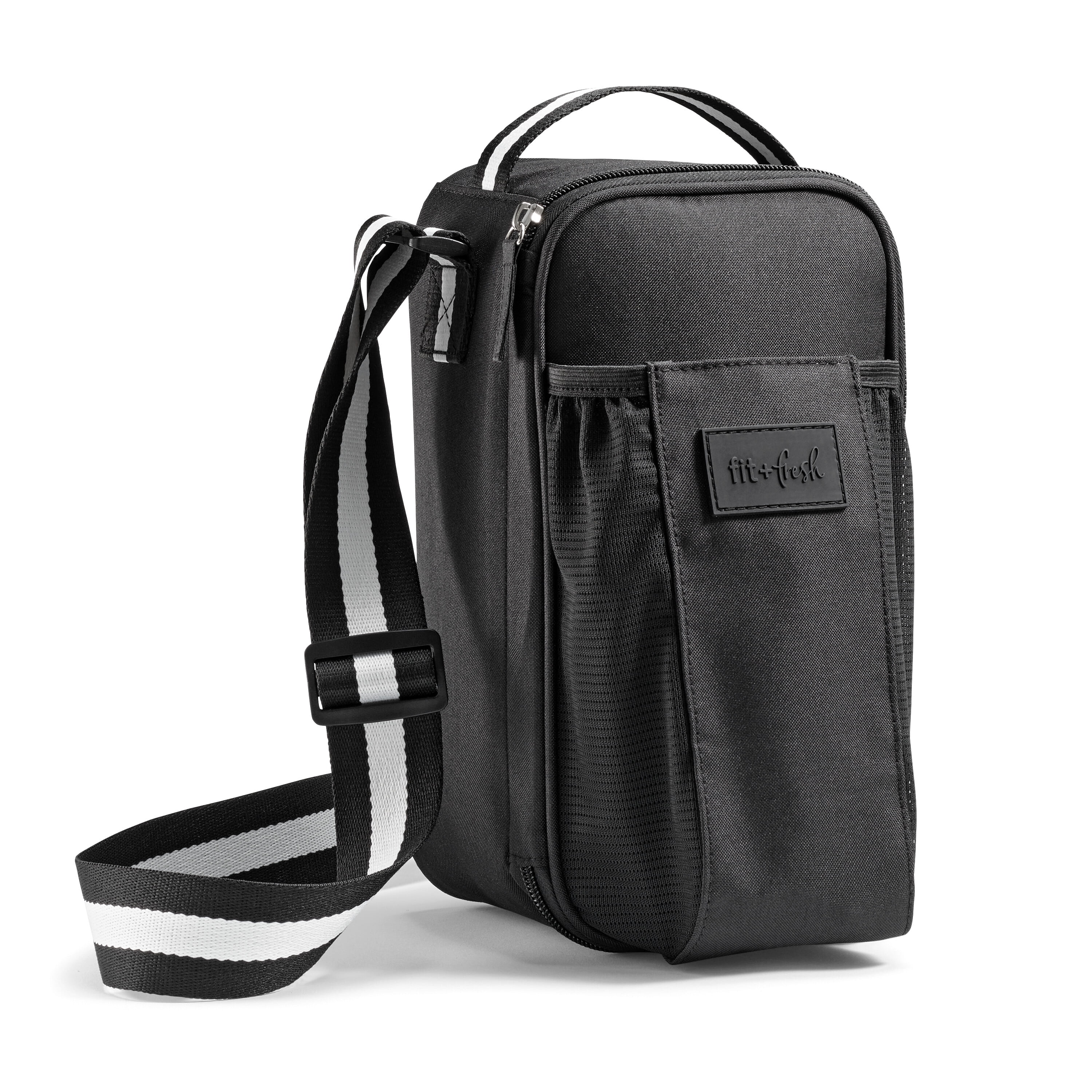 Fit + Fresh Nina Water Bottle Bag, Insulated Crossbody Lunchbox for Kids and Tweens, Black