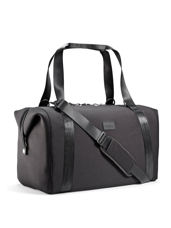 Large Neoprene Weekender Bag with Trolley Sleeve, Overnight Travel Duffel, Black
