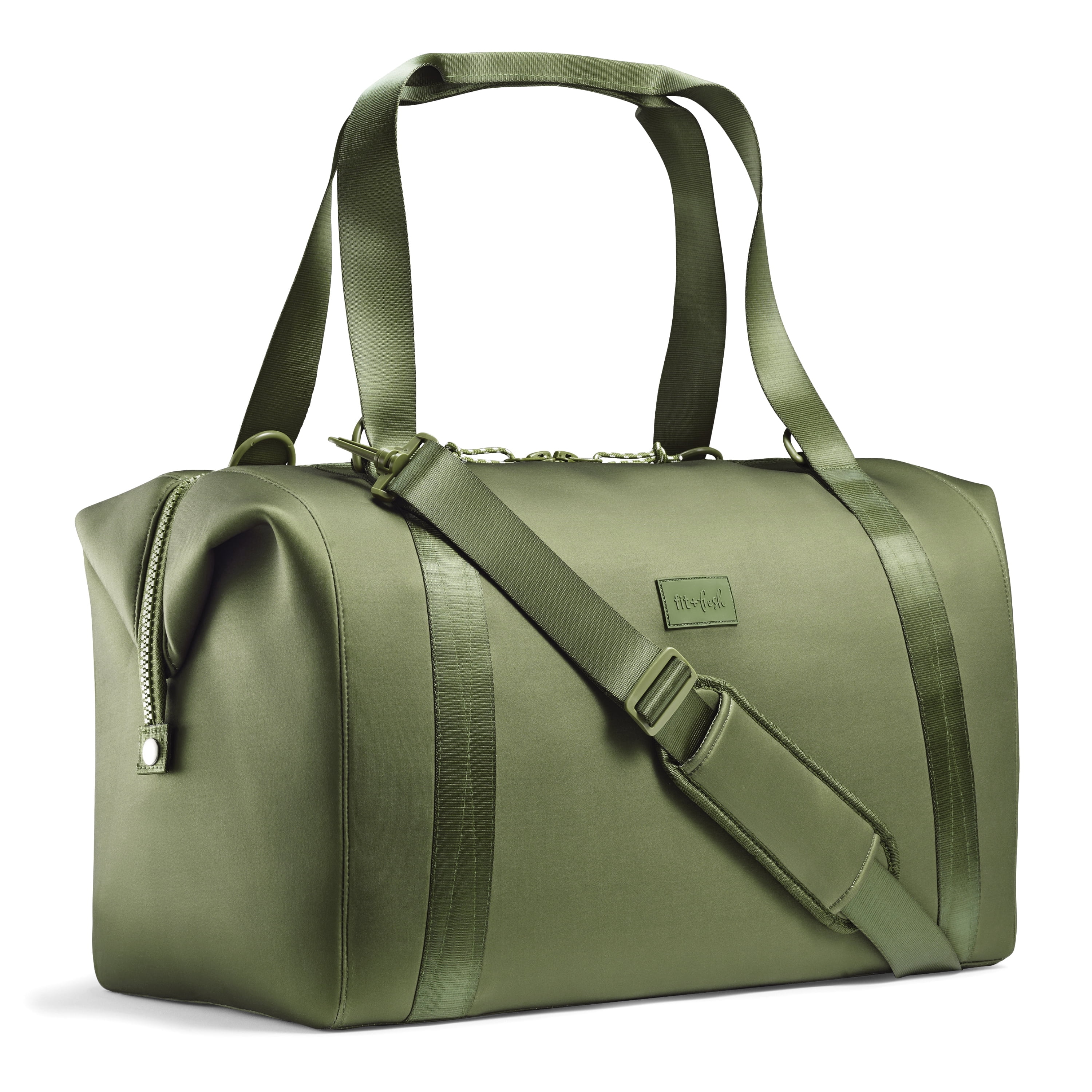 Fit & Fresh Premium Neoprene Weekender Bag, Travel Bag Trolley Sleeve, Carry on Duffel Bags, Moss