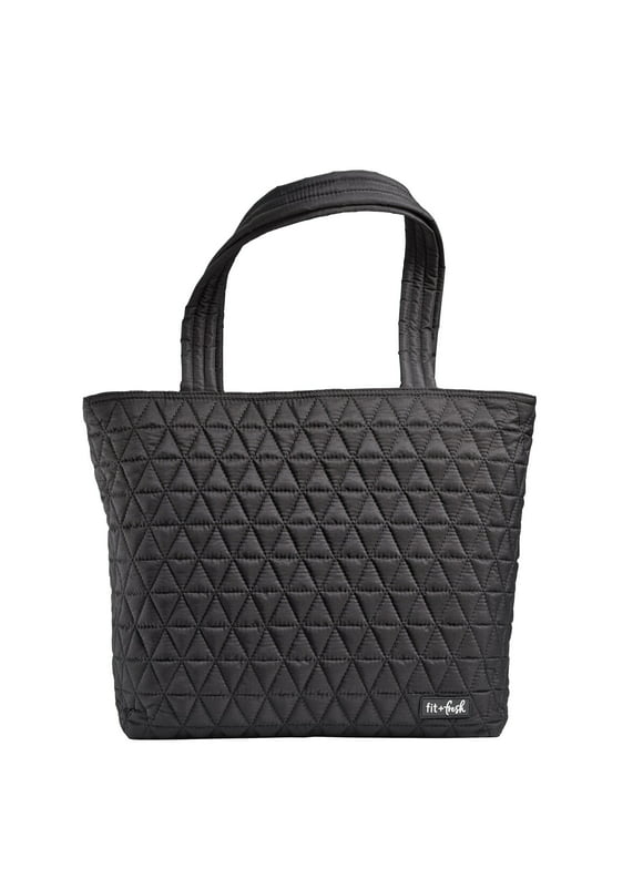 Fit + Fresh Quilted Metro Lunch and Laptop Tote, 2 -in-1 Lunch Bag, Black