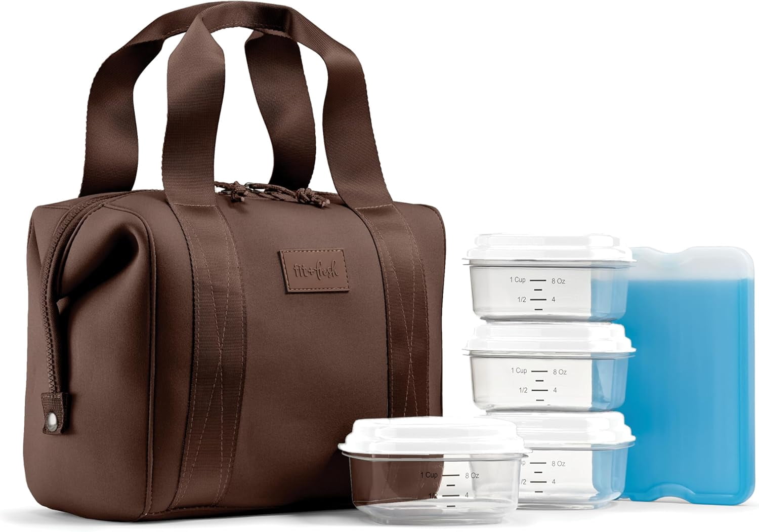 Fit & Fresh 4511CX3904 Remi Women's Lunch Bag, Self Insulating Neoprene Material Lunch Box With Containers & Ice Pack, Dark Chocolate