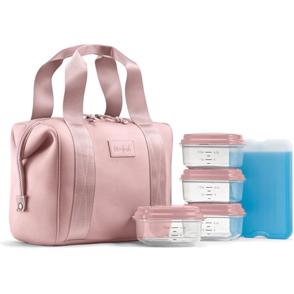 Fit + Fresh Remi Women's Lunch Bag, Self Insulating Neoprene Material Lunch Box With Containers & Ice Pack, Mauve
