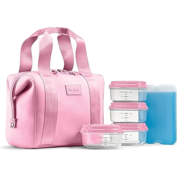 Fit + Fresh Remi Women's Lunch Bag, Self Insulating Neoprene Material Lunch Box With Containers & Ice Pack, Pink