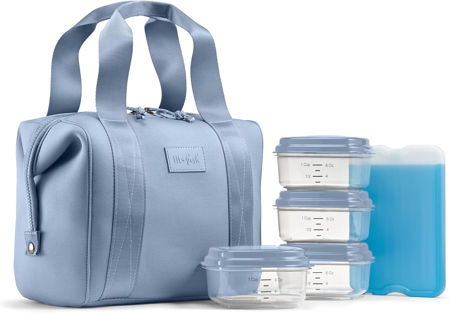 Fit & Fresh 4511CX3768 Remi Women's Lunch Bag, Self Insulating Neoprene Material Lunch Box With Containers & Ice Pack, Slate