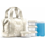 Fit + Fresh Remi Women's Lunch Bag, Self Insulating Neoprene Material Lunch Box With Containers & Ice Pack, Tan Toile