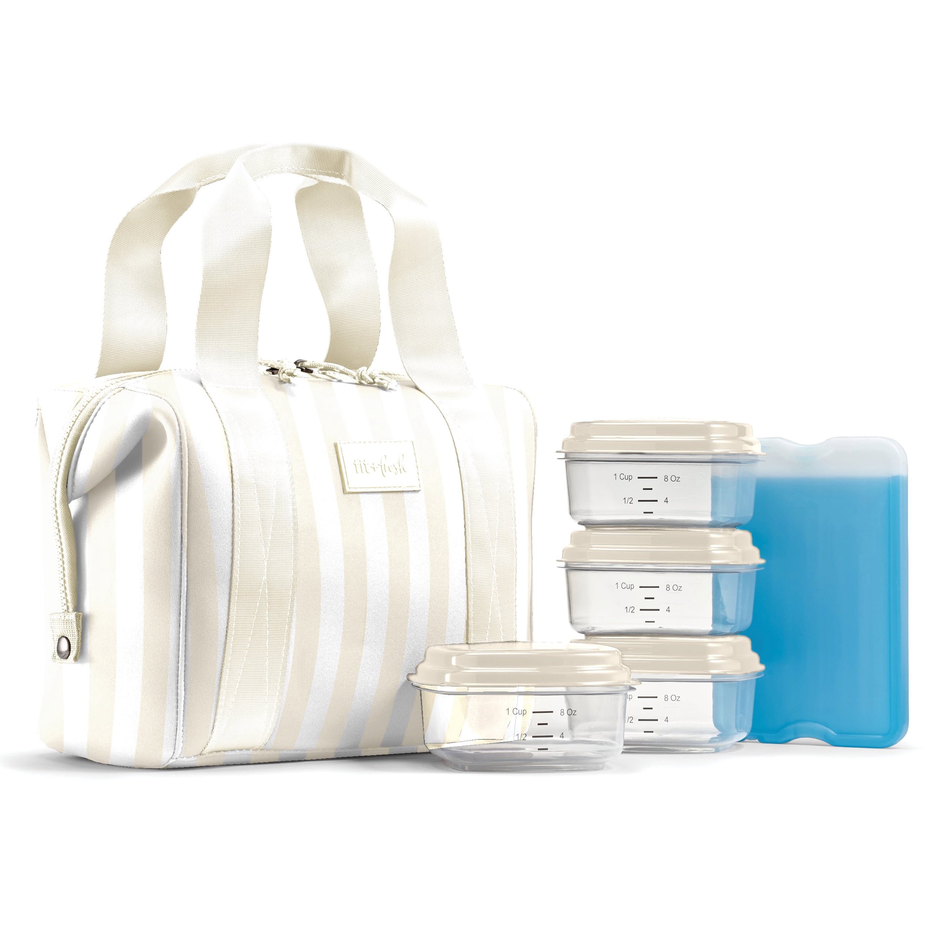 Fit + Fresh Remi Womens Lunch Bag, Insulated Lunch Box With Containers, Ivory Stripe