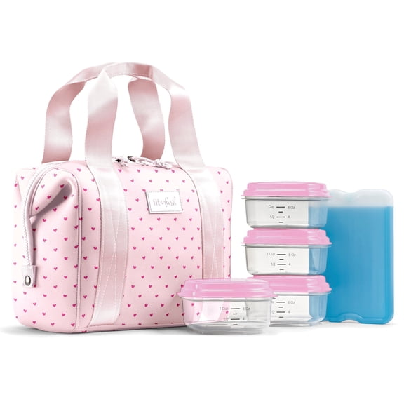 Fit + Fresh Remi Womens Lunch Bag, Insulated Lunch Box With Containers, Tiny Hearts