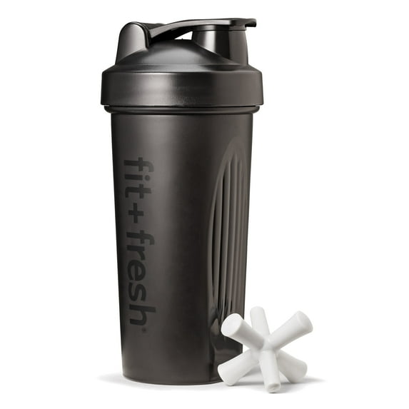 Fit & Fresh Shaker Bottle, Leak Proof 24 oz Sports Blender Bottle for Supplement Shakes, Black