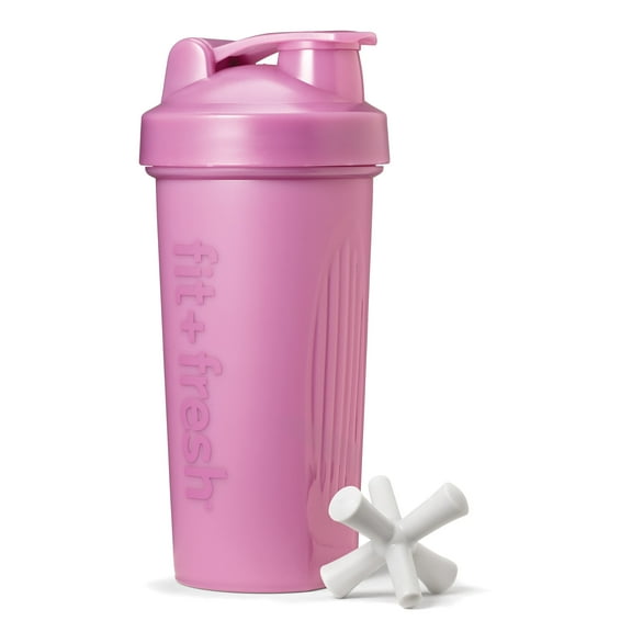Fit & Fresh Shaker Bottle, Leak Proof 24 oz Sports Blender Bottle for Supplement Shakes, Pink