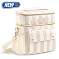 thumbnail image 1 of Fit + Fresh Sidekick Insulated Cooler Bag, 15 Can Dual Compartment, Pina Colada - Neutral Stripe, 1 of 10