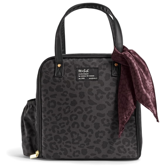 Fit & Fresh Wichita Women's Large Insulated Lunch Bag with Fashion Scarf, Cheetah Black