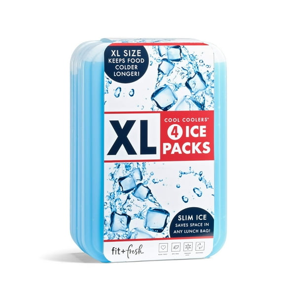 Cool Coolers by Fit & Fresh, Reusable & Long-Lasting XL Slim Ice Packs, Clear Blue, 4pk.