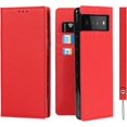 thumbnail image 1 of Fit for Google Pixel 6 Genuine Leather Wallet Case with RFID Blocking Card Holder,Headset Winder,Flip Folio Magnetic Closure,Kickstand,Wrist Strap Cover Case for Google Pixel 6,6.4",Red, 1 of 7