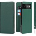 thumbnail image 1 of Fit for Google Pixel 6 Genuine Leather Wallet Case with RFID Blocking Card Holder,Headset Winder,Flip Folio Magnetic Closure,Kickstand,Wrist Strap Cover Case for Google Pixel 6,6.4",Deep Green, 1 of 14